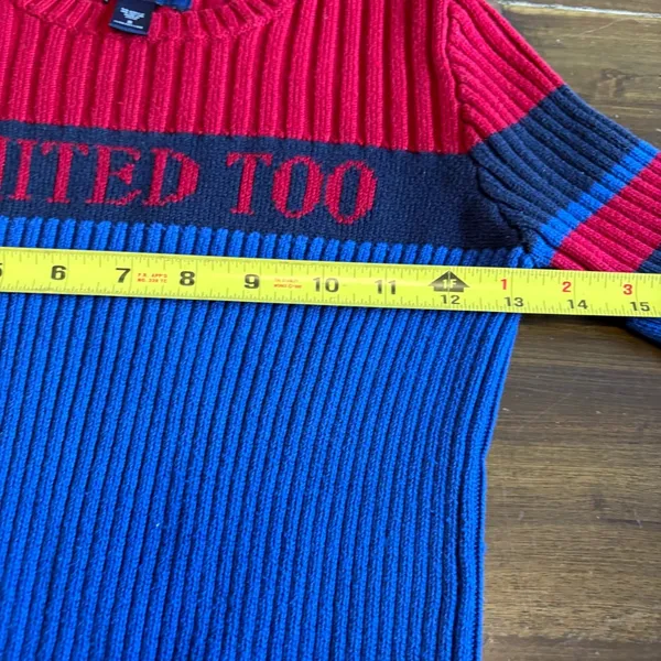 Vintage Y2K 90’s Limited Too Logo Sweater Stripe Knit Ribbed Academia Red Blue S - Image 5