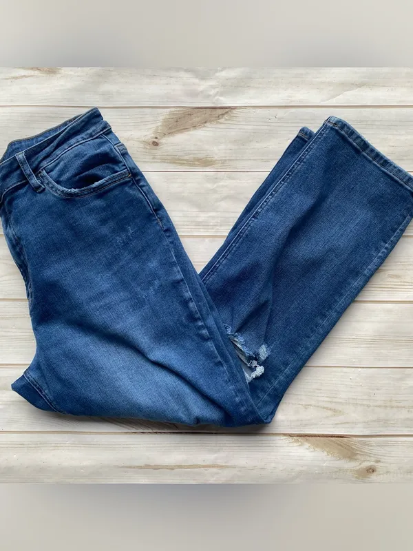 Vervet denim jeans dark wash stretch straight leg crop ankle length distressed - Image 8