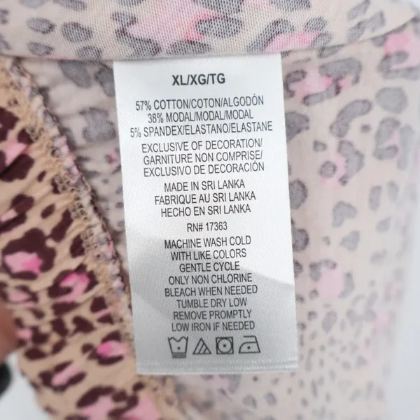 Cuddl Duds Pajama Pants Women XL Pink Stretch Leopard Print Drawstring Sleepwear - Image 2