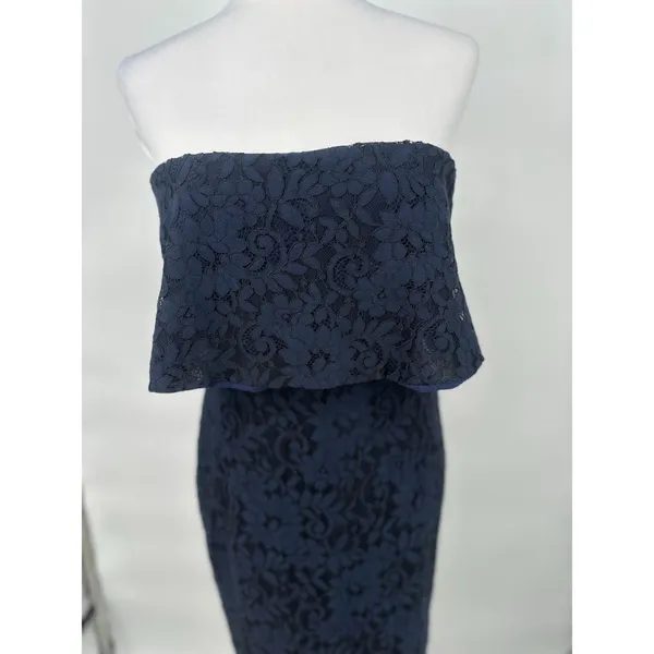Lulus Let's Go Out Tonight Blue Lace Strapless Dress Medium Romantic‎ Evening - Image 3
