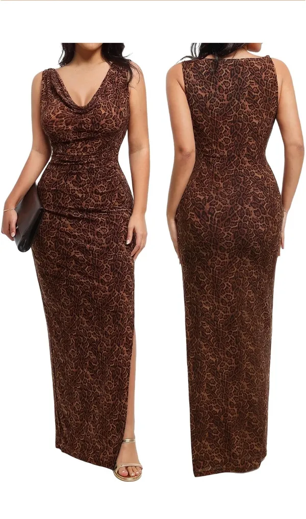 Popilush Amazon Shapewear Dress leopard Brown Size L - Image 2