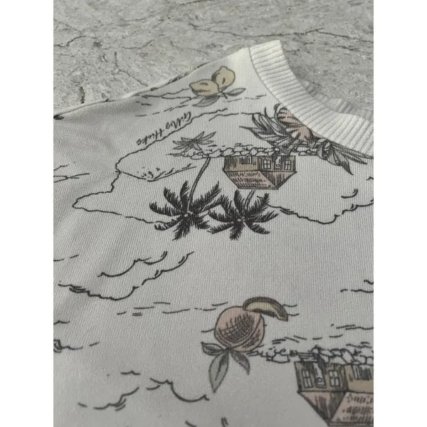 Gilly Hicks Womens XS‎ Cropped Sweatshirt Cream Tropical Island Palm Tree Print - Image 3