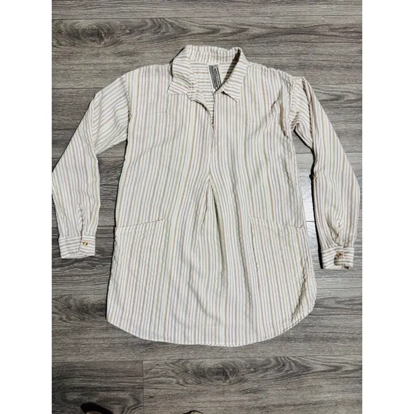 Free People Striped Tunic Shirt‎ Womens XS Long Sleeve Boho Split Neck Pullover - Image 4