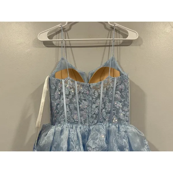 Jovani Prom Dress 38144 Light Blue Tiered Ball Gown with Slit Sz 0 NEW - Image 5