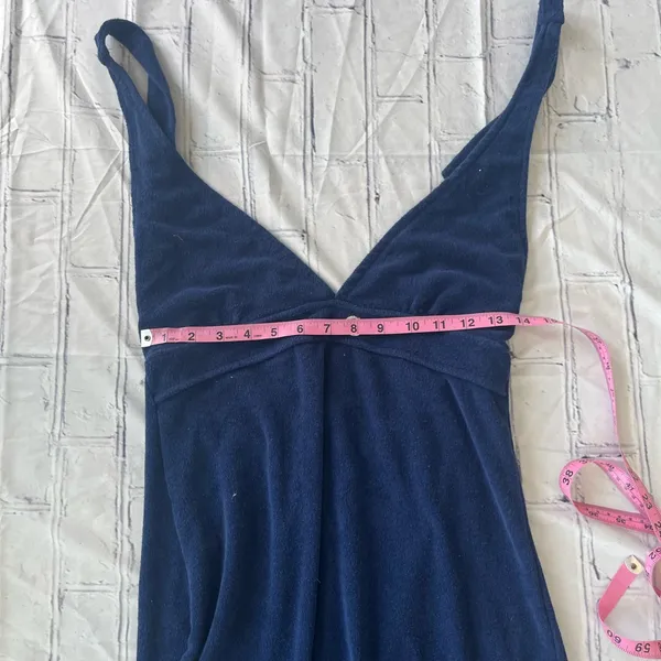 Venus Lingerie Mini Slip Dress Deep Navy Blue V-Neck M 90s Y2K Spaghetti Strap - Image 14