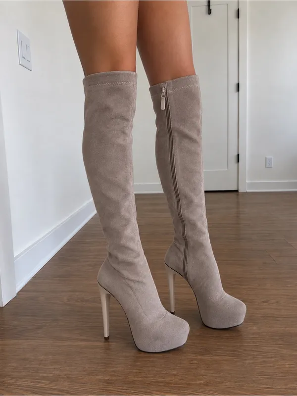 Bebe Monogram Platform Stiletto Knee-High Boots - Image 2
