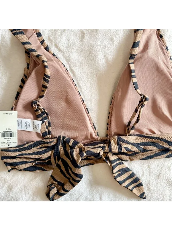 NWT Aerie Pique Triangle Zebra Stripes Bikini Top - Size: Small - Image 4