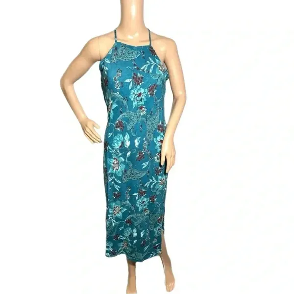 New B.O.G. COLLECTIVE BAND OF THE FREE Teal Floral Sleeveless Midi Dress XS - Image 7