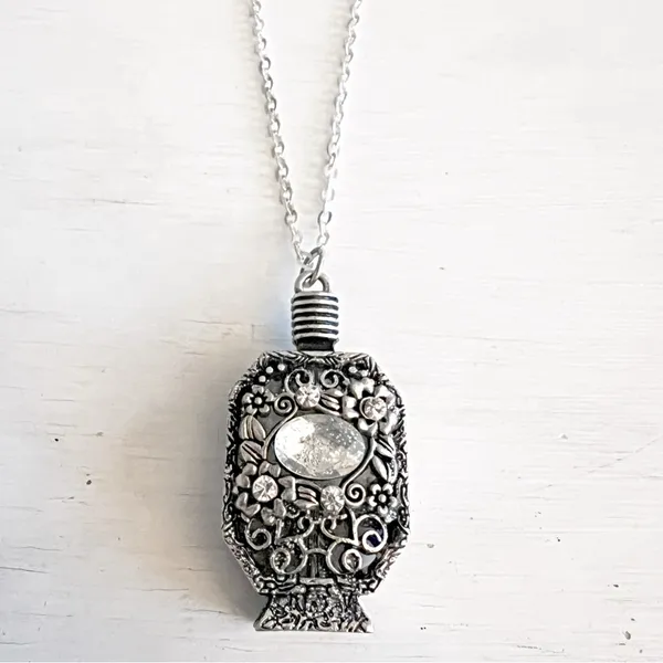 Artisan Crafted Perfume Bottle Pendant Necklace Rhinestone Embellishment - Image 2