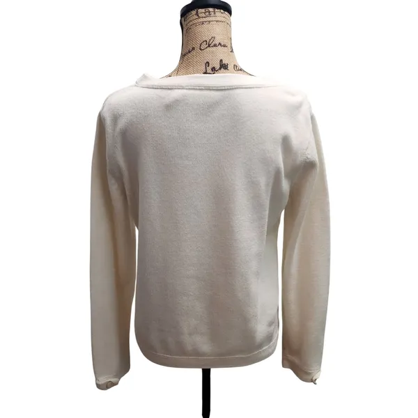 Liz Claiborne Cream Knit Sweater Top Long Sleeve‎ Anchor Button Nautical - Image 3