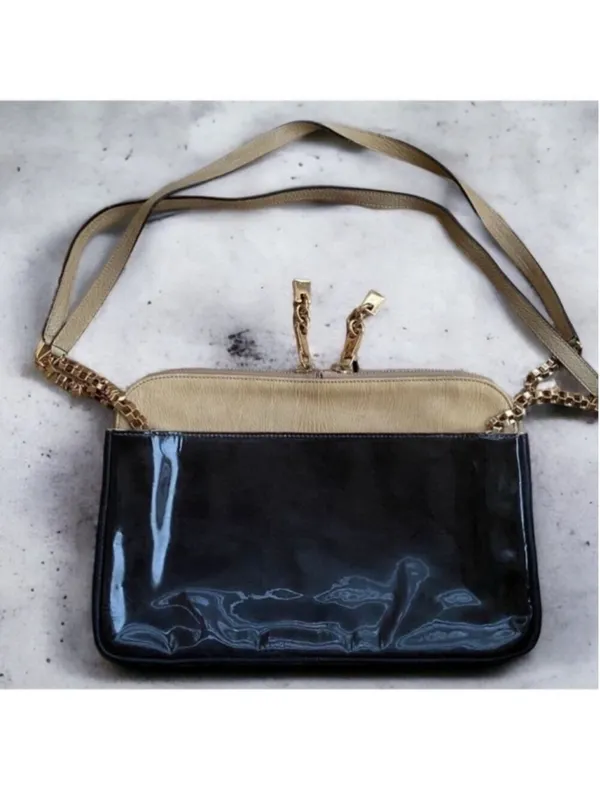 Chloé Lucy Two-Tone Leather Shoulder Bag Beige & Black Patent Leather - Image 5
