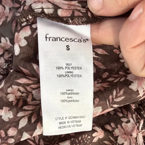 Francescas Brown Pink Floral Tie Back Balloon Sleeve Top Size‎ Small NWT $46 - Image 6