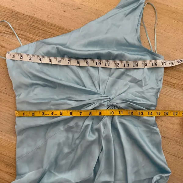 Abercrombie Light Blue One Shoulder Satin Knotted Midi Dress NEW - Image 6