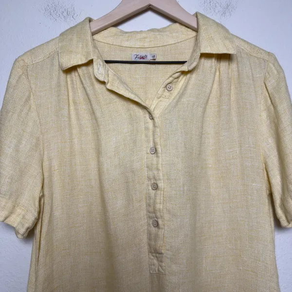 Faherty Womens 100% Linen Hanna‎ Dress Small Yellow Short Sleeve Button Front - Image 2