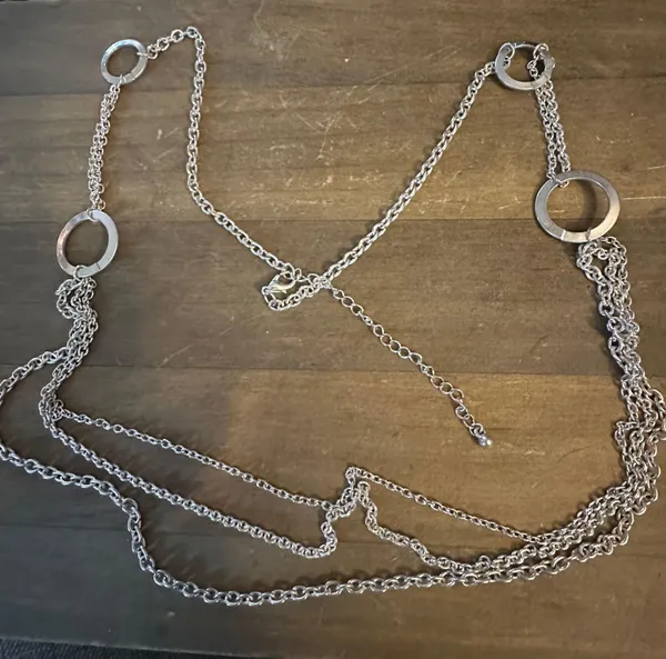 Long Layered Multi Strand Silver Tone Necklace - Image 2