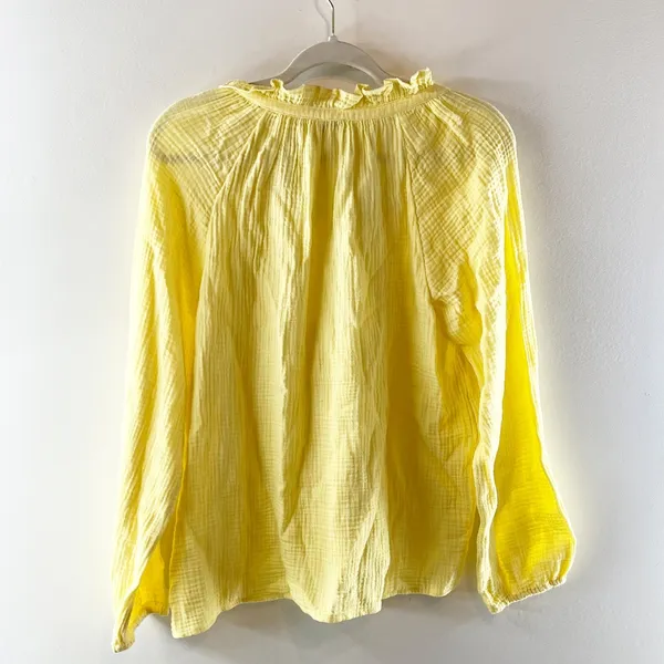 J. Crew Gauze Long Sleeve Tie Neck Top Blouse Sun Yellow Medium - Image 4