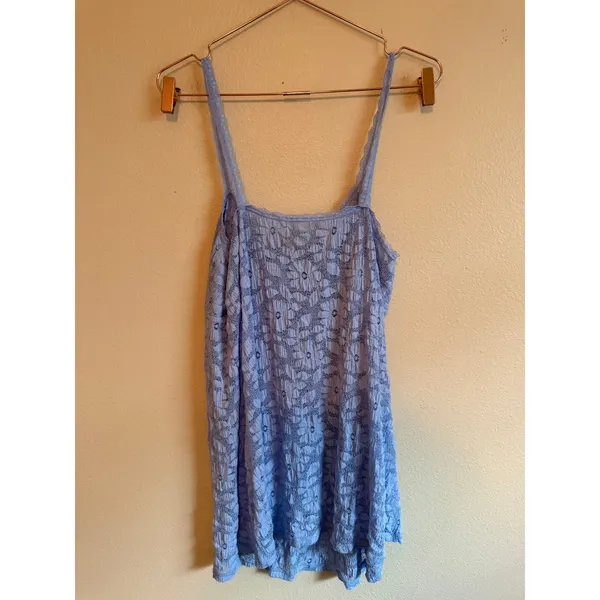 Aerie Women Dress L Blue Lace Mini Floral Sheer Overlay Sweetheart Strappy - Image 10