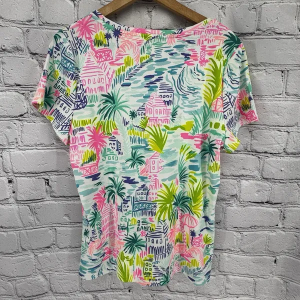 Lilly Pulitzer Top Women's XL Halee Tee Shirt Private Island SS Scoop Neck - Image 2