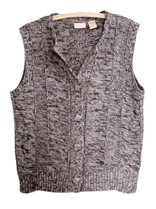 Vintage North Crest Sweater Vest Large Gray Marled Ramie Cotton Grandpa Preppy - Image 2