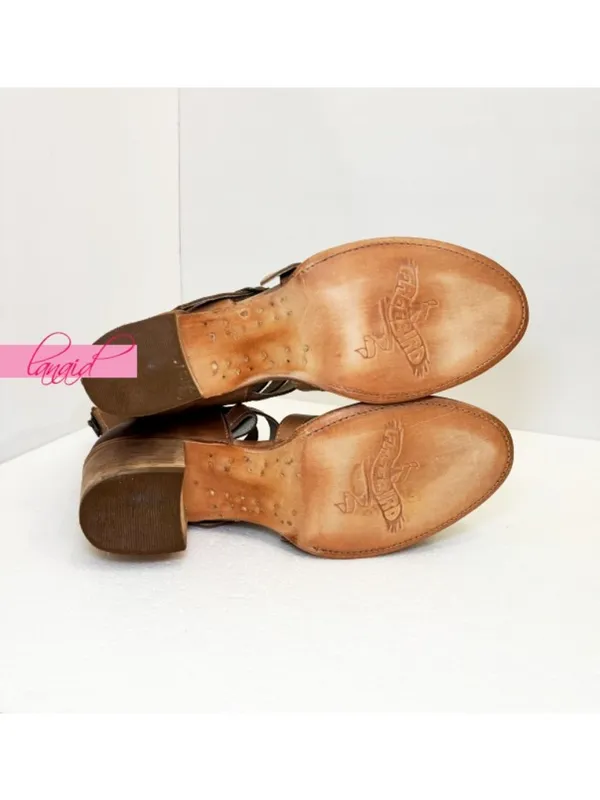 FREEBIRD by Steven NEW Country Natural Leather Buckles Edgy Cut-Outs Cutouts Low Sandals - Image 6