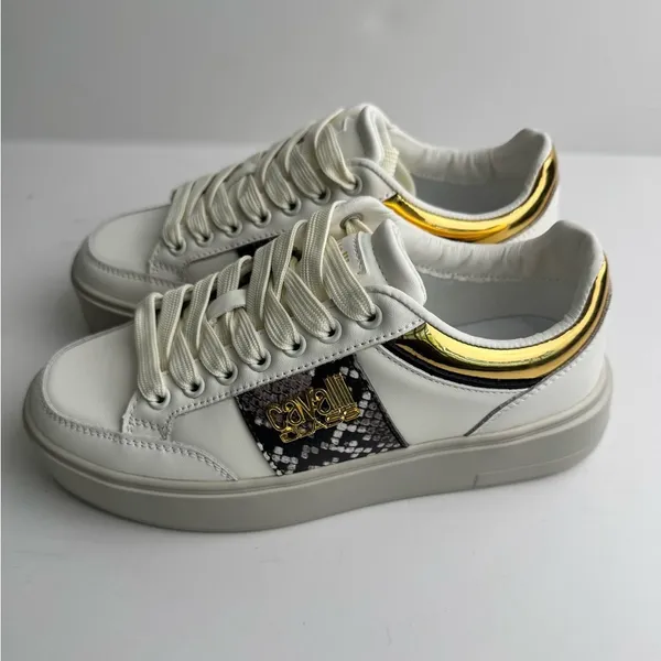 Roberto Cavalli leather White and Gold Women's Sneakers - Image 10