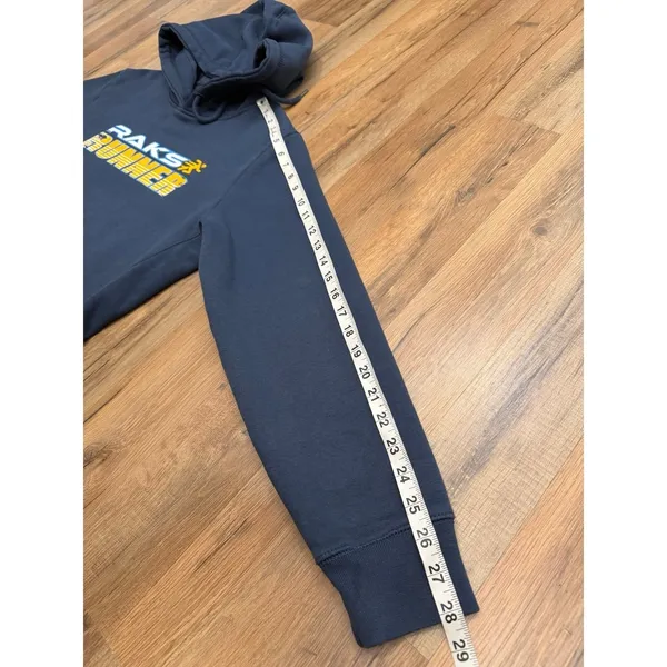 RAKS Runner Cropped Hoodie Women's Medium‎ Blue Raw Hem Graphic Sweatshirt - Image 10