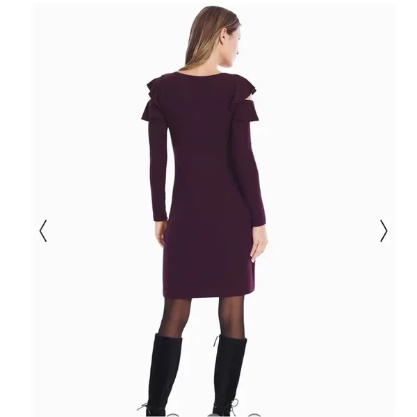 White House black Market red long sleeve ruffle cold shoulder dress size medium - Image 4