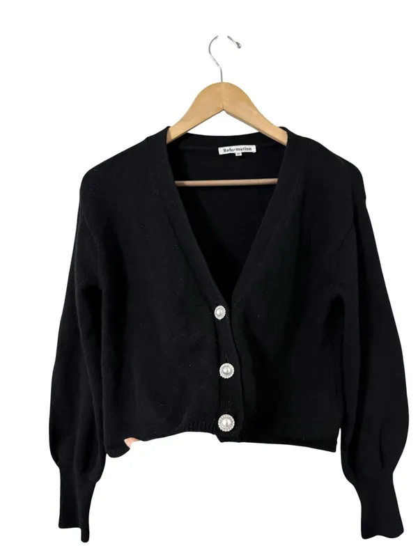 REFORMATION Varenne Cashmere Embellished Cardigan Sweater Top - Image 5