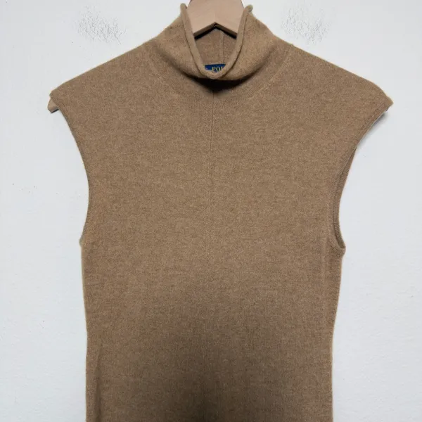Polo Ralph Lauren Women 100% Cashmere Midi Dress M Camel Turtleneck Fit & Flare - Image 4