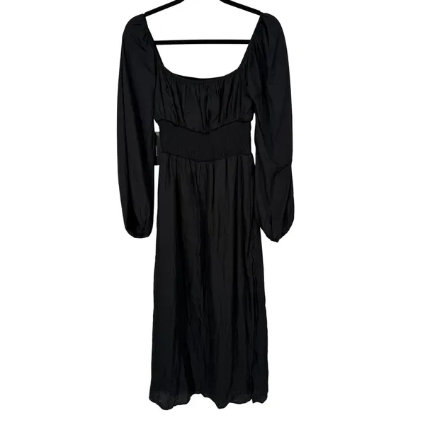 NWT‎ Lulus Long Sleeve Smocked Waist Midi Dress Black Size XS Babydoll Milkmaid - Image 5