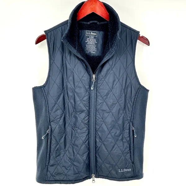 L.L.Bean‎ Vest Womens Quilted Fleece Lined Ski Hiking Navy Blue Small Petite SP - Image 3