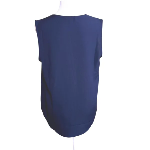 J. Crew Ruffle Front Blouse Women Small‎ Navy Blue Sleeveless V-Neck Office Wear - Image 2