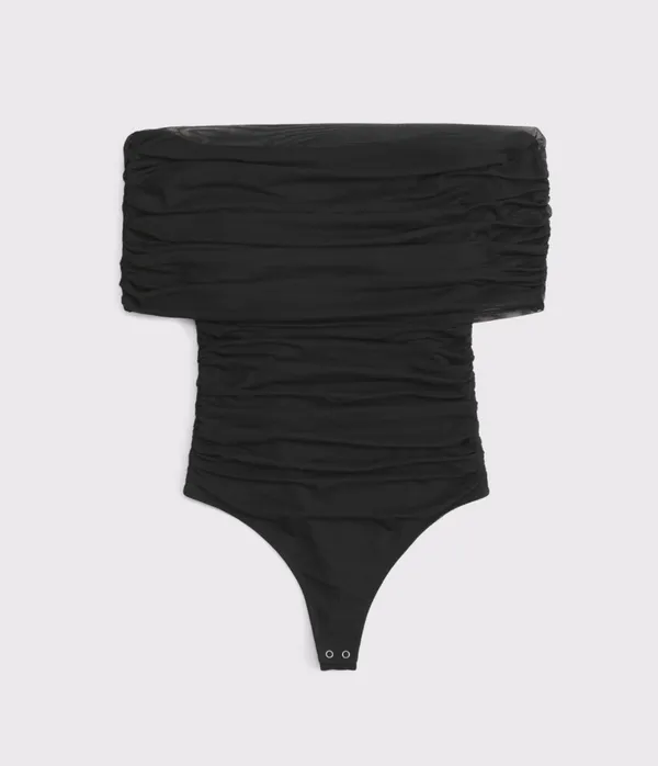 Abercrombie & Fitch Mesh Fold over Bodysuit in Black and Dot - Image 7