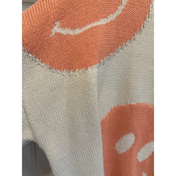 By Together Boho cream fairy Orange Smiley Face Knit Sweater Cozy Casual Size S winter - Image 3