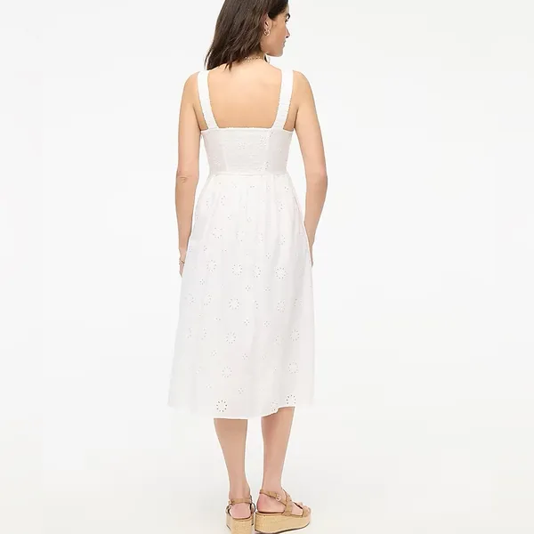 J.CREW White Eyelet MIDI Dress Size 2 - Image 2