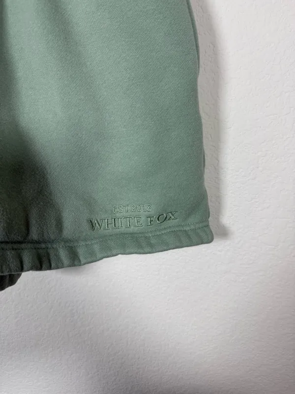 White Fox Sweat Shorts Sage Green Embroidered Logo Size XS Lounge - Image 6