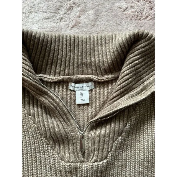 Cupcakes & Cashmere Notch Collar Sweater Dress Tan Zip‎ Shawl Size Large - Image 6