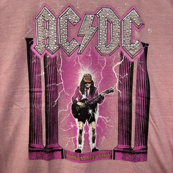 AC/DC Who Made Who Rock Pink Rhinestone T-Shirt XL - Image 2