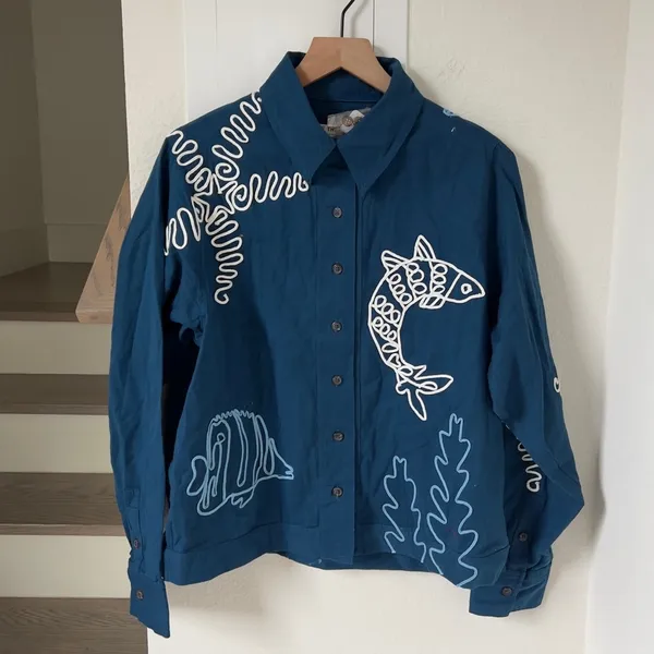 NWT Free People We The Free Tidal Stitch Button Down Shirt in Blue - Image 3