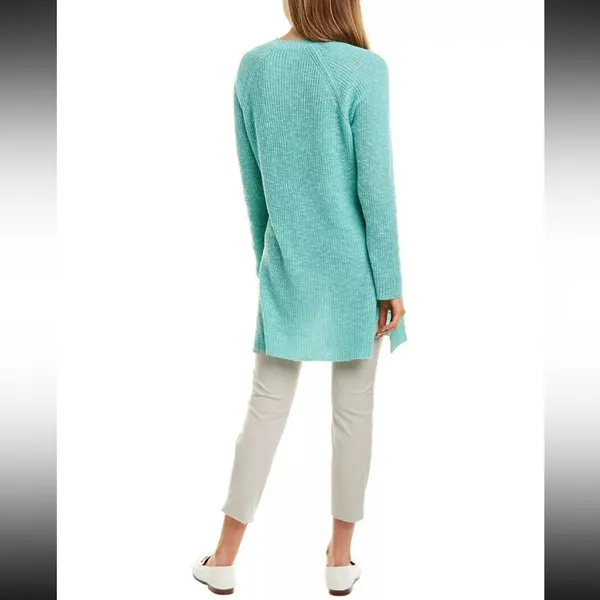Eileen Fisher Organic Linen Light Blue Open Knit Slub Tunic Sweater Top‎ Sz S - Image 2