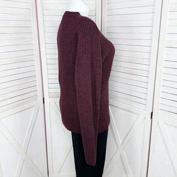 Dip Open Crew Neck Ribbed‎ Knit Wool Blend Sweater Burgundy Red Large - Image 3