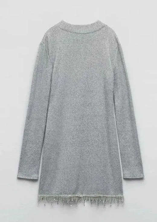 dress mini jewel rhinestone party ribbed sweater turtleneck - Image 7