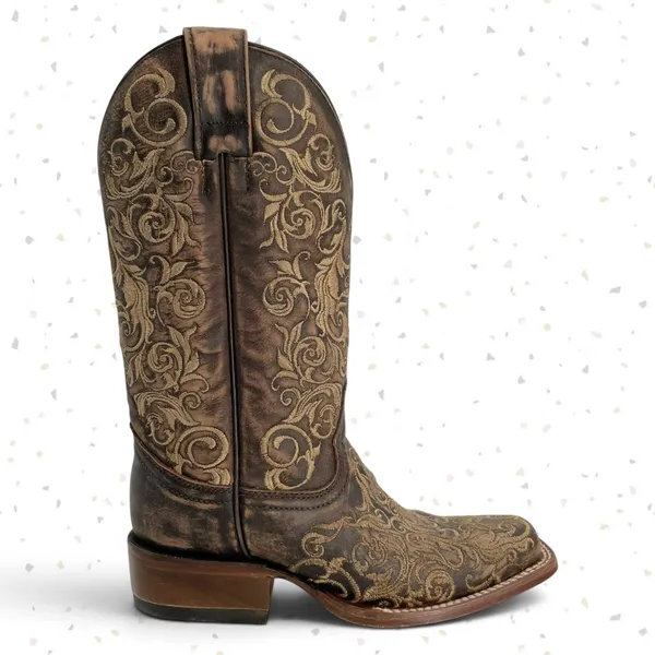 Corral Boots Brown Tan Embroidered Square Toe Western Cowboy Roper Rodeo Size 6 - Image 6