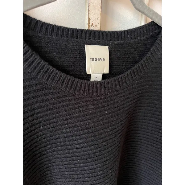 Anthropologie Maeve‎ Black Ribbed Knit Pullover Sweater Bell Sleeve Size Medium - Image 4
