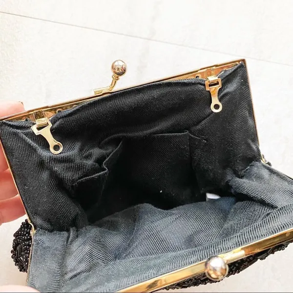 Vintage Black Beaded Evening Bag - Image 3