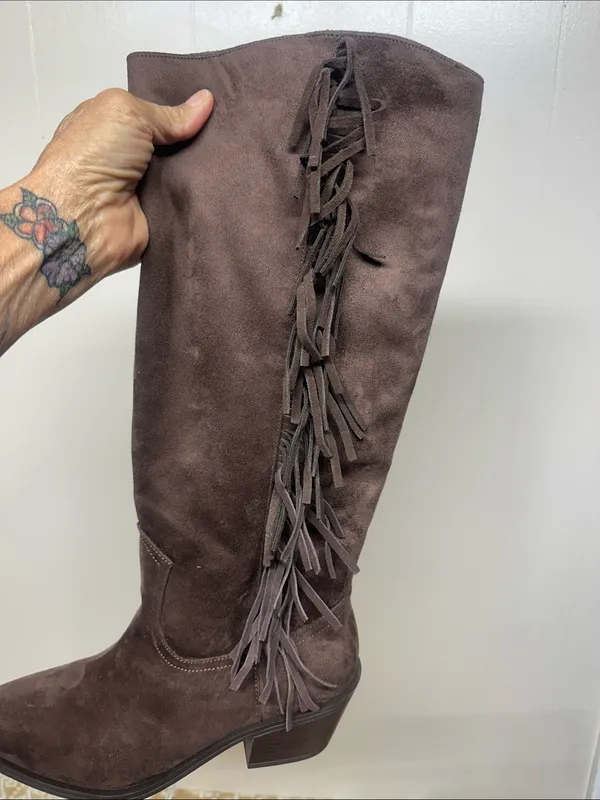 Universal Thread Dark Brown Suede like Over-the-Knee Boots with Side Zip&Fringe - Image 3