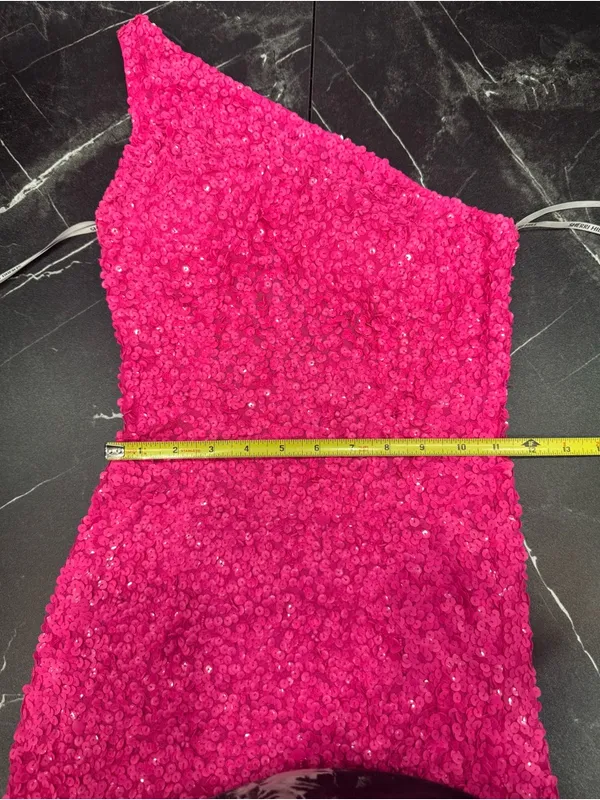 Sherri Hill 54330 Neon Pink Sequin One Shoulder Gown High Slit Women's Dress - Image 12