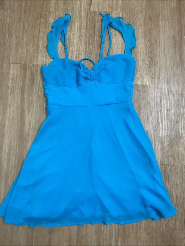 Lucy in the Sky Turquoise Sweetheart Lace-Up Back Mini Dress - Image 3