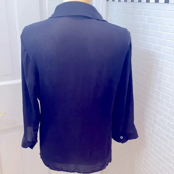 Ann Taylor Navy blue 💯 silk collared tunic/ blouse. 3/4 length sleeves.Size M. - Image 3