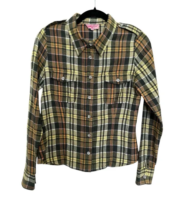 Warner Bros Speedy Gonzales, Flannel Button-Up blouse Size M crystal buttons - Image 2